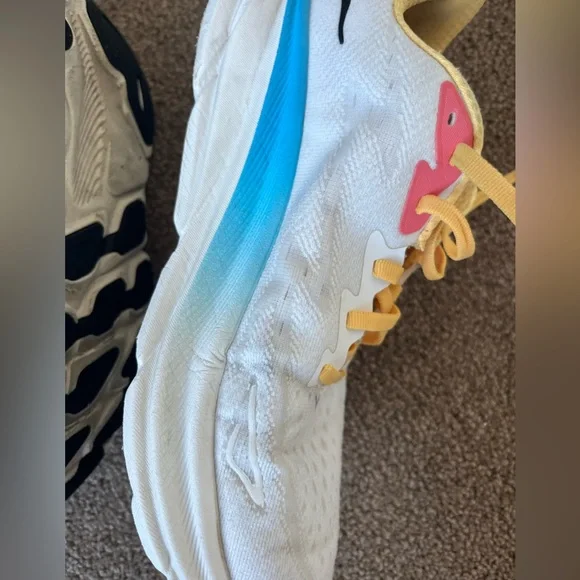 Women's Hoka Clifton White and Yellow Running Shoes - Picture 6 of 12